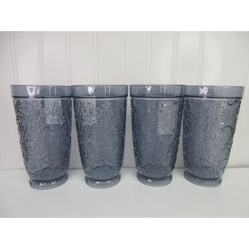 Set of 4 Pioneer Woman Ditsy Blue Embossed Tritan Tumbler 24oz